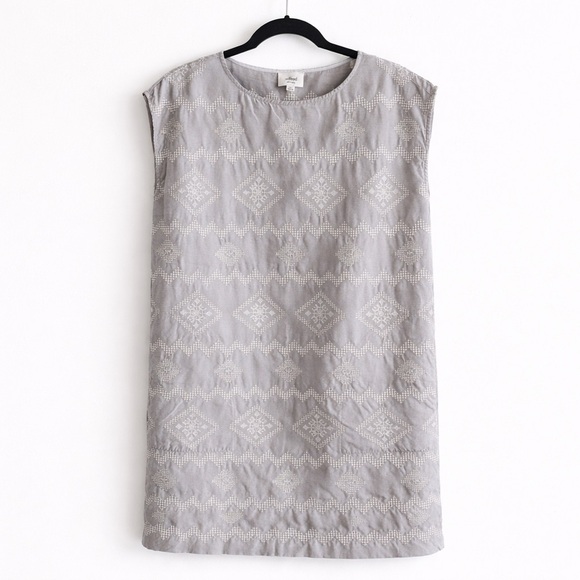 Aritzia Wilfred Blondelle XS Grey + White Embroidered Linen Blend Shift Dress - Picture 2 of 5